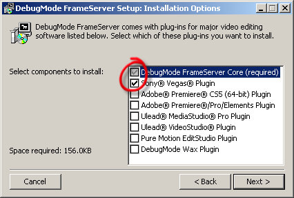 Debugmode Frameserver installation for Sony Vegas