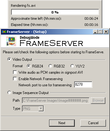 Debugmode Frameserver settings