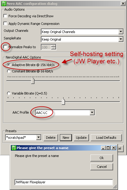MeGUI Nero AAC settings for self-hosting