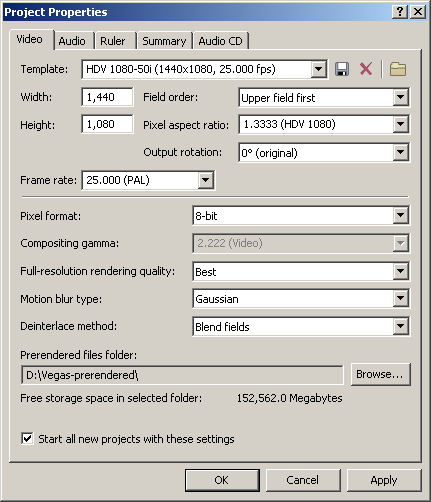 Sony Vegas Project Properties