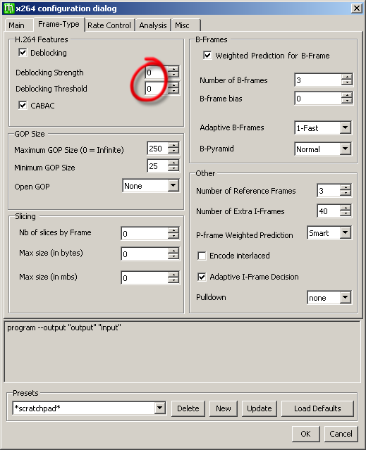 x264 deblocking settings